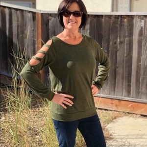 Cold shoulder sweater